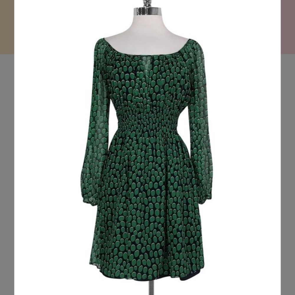 BCBG silk blue green knee empire waist dress M